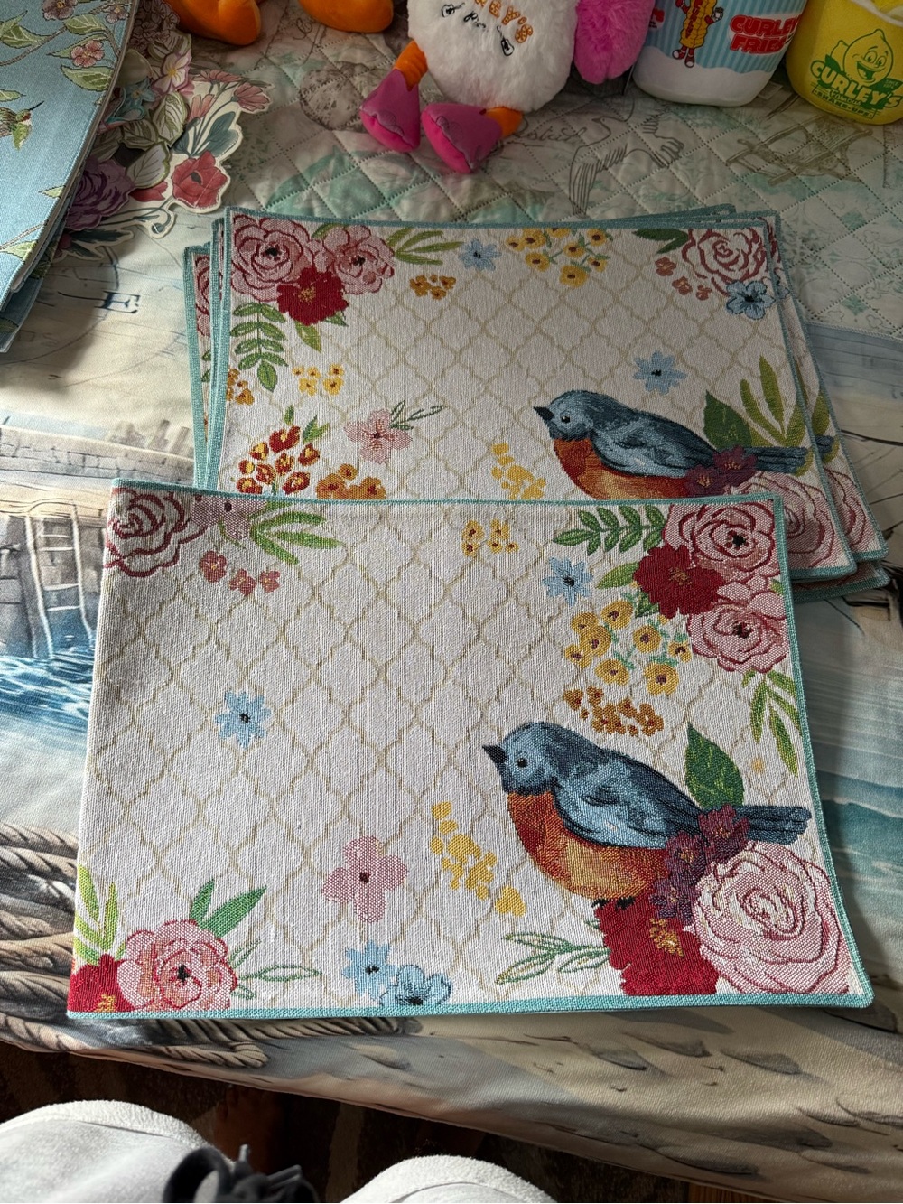 Floral Bird Tapestry Placemat Set & Runner